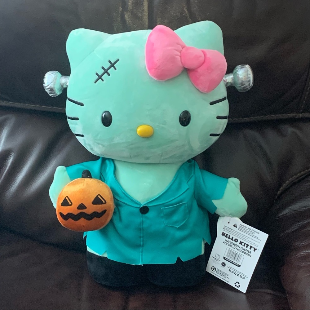 Hello Kitty Frankenstein with Pumpkin Large Plush Halloween Greeter